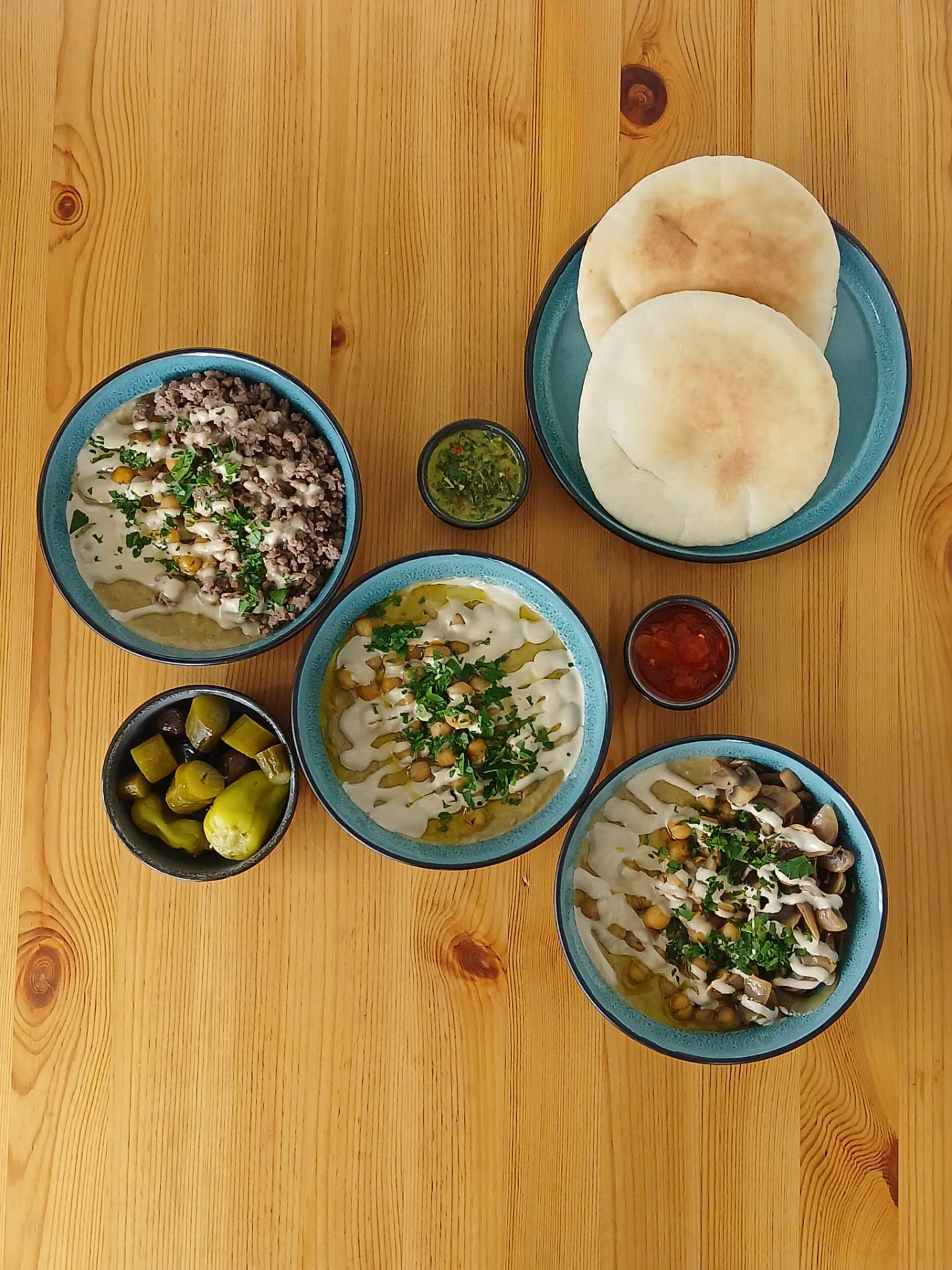 Hummus plates with pita